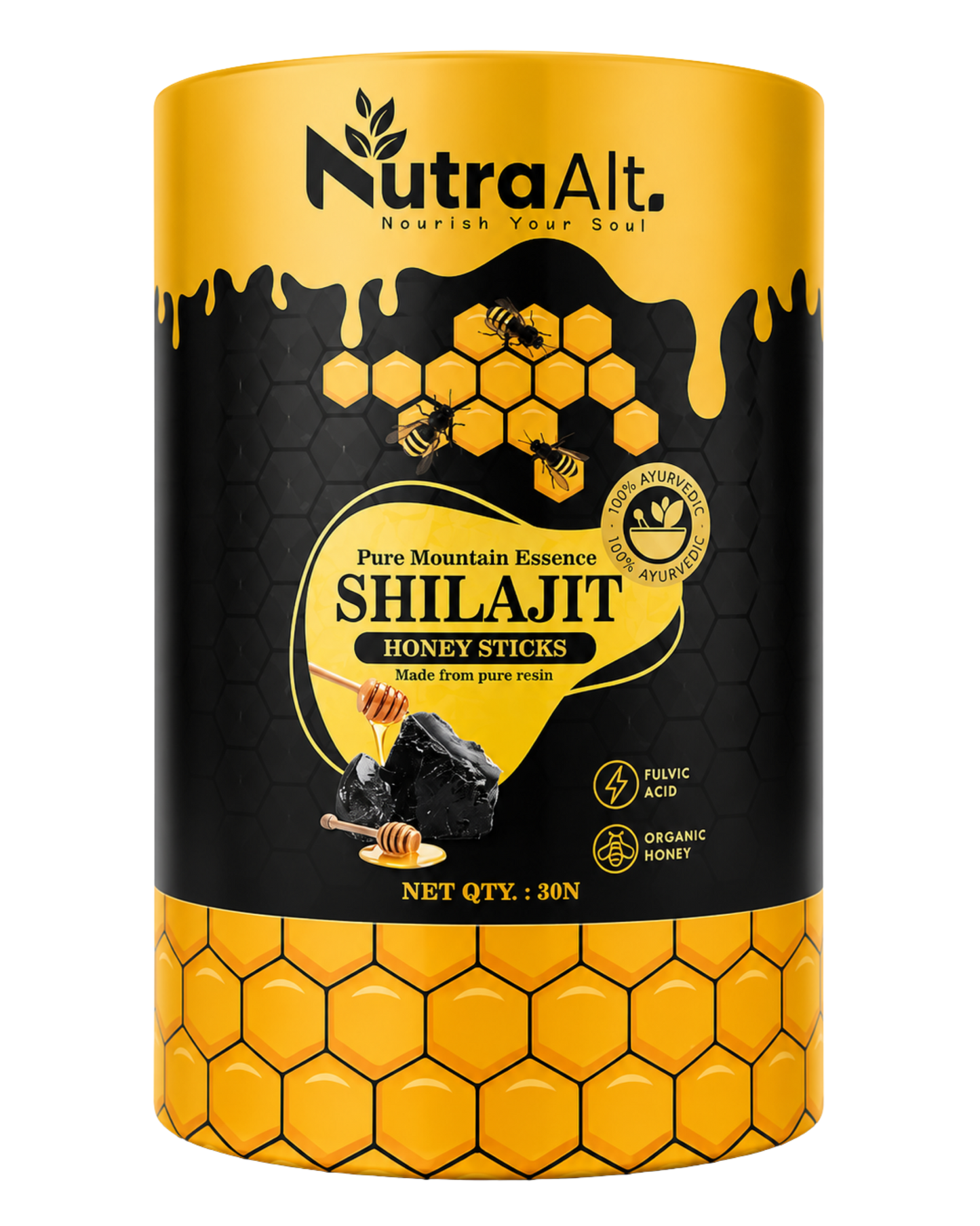 NutraAlt Shilajit Honey Sticks | Pure Shilajit with Organic Honey