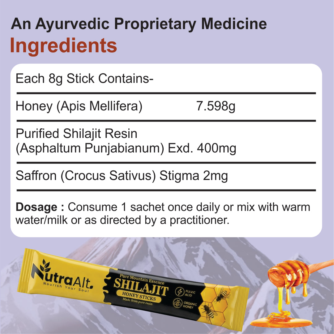 NutraAlt Shilajit Honey Sticks | Pure Shilajit with Organic Honey