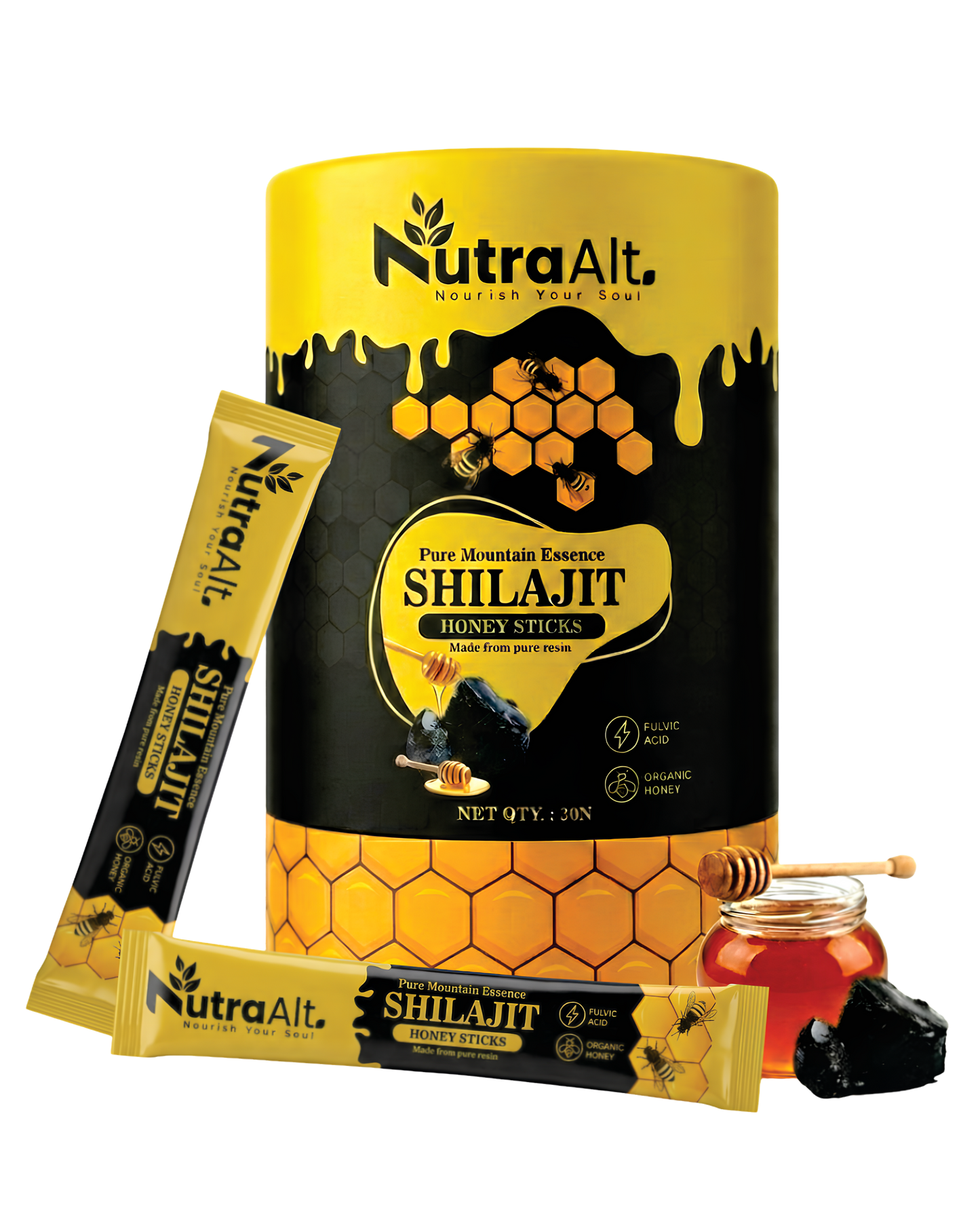 NutraAlt Shilajit Honey Sticks | Pure Shilajit with Organic Honey